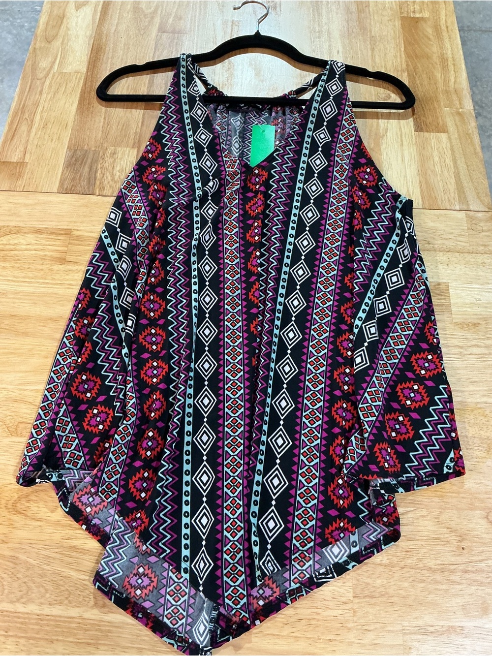 First Love Cold Shoulder Tribal Print Blouse Boho Geometric Top Medium